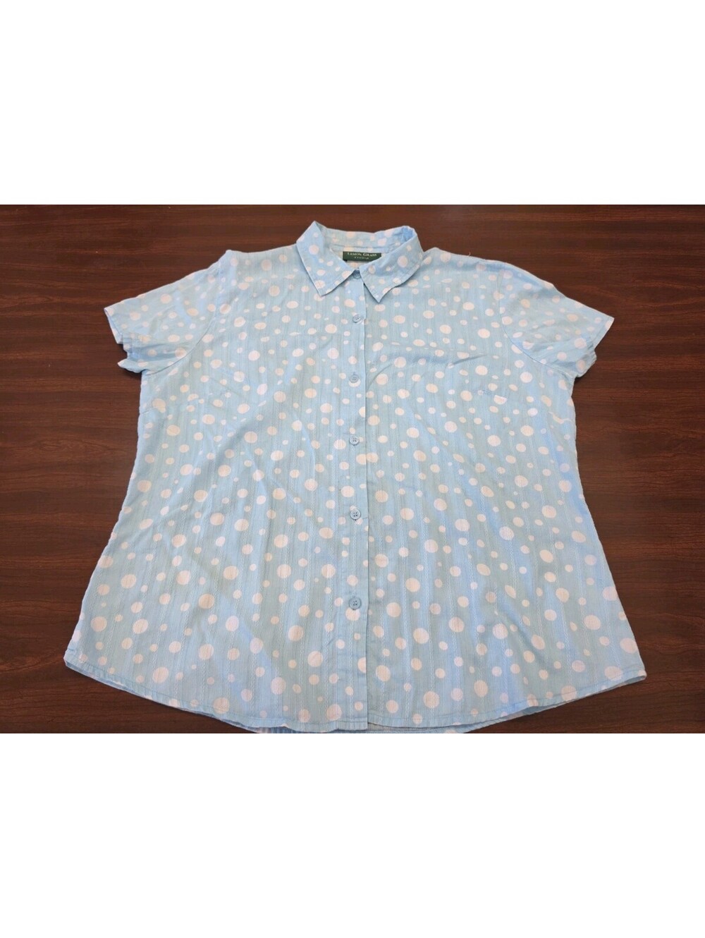 Lemon Grass Studio 100% Cotton Blue Polka Dot Shirt Cottagecore Coastal Chic L